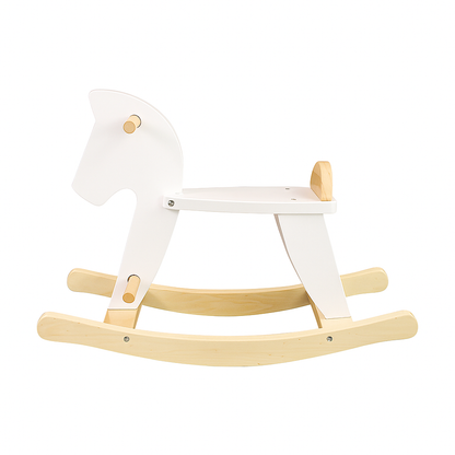 Wooden rocking horse in white with natural finish