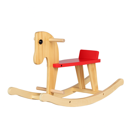 Wooden Rocking Horse with Red Seat – Kids Ride-On Toy