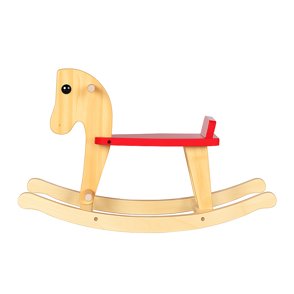 Wooden Rocking Horse with Red Seat – Kids Ride-On Toy