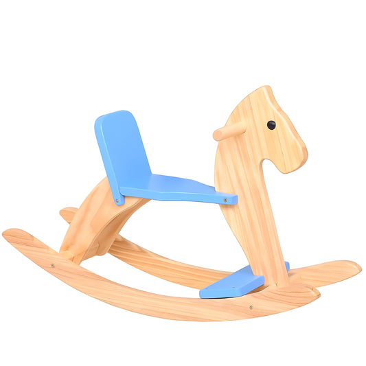 Wooden Toddler Rocking Horse with Blue Seat