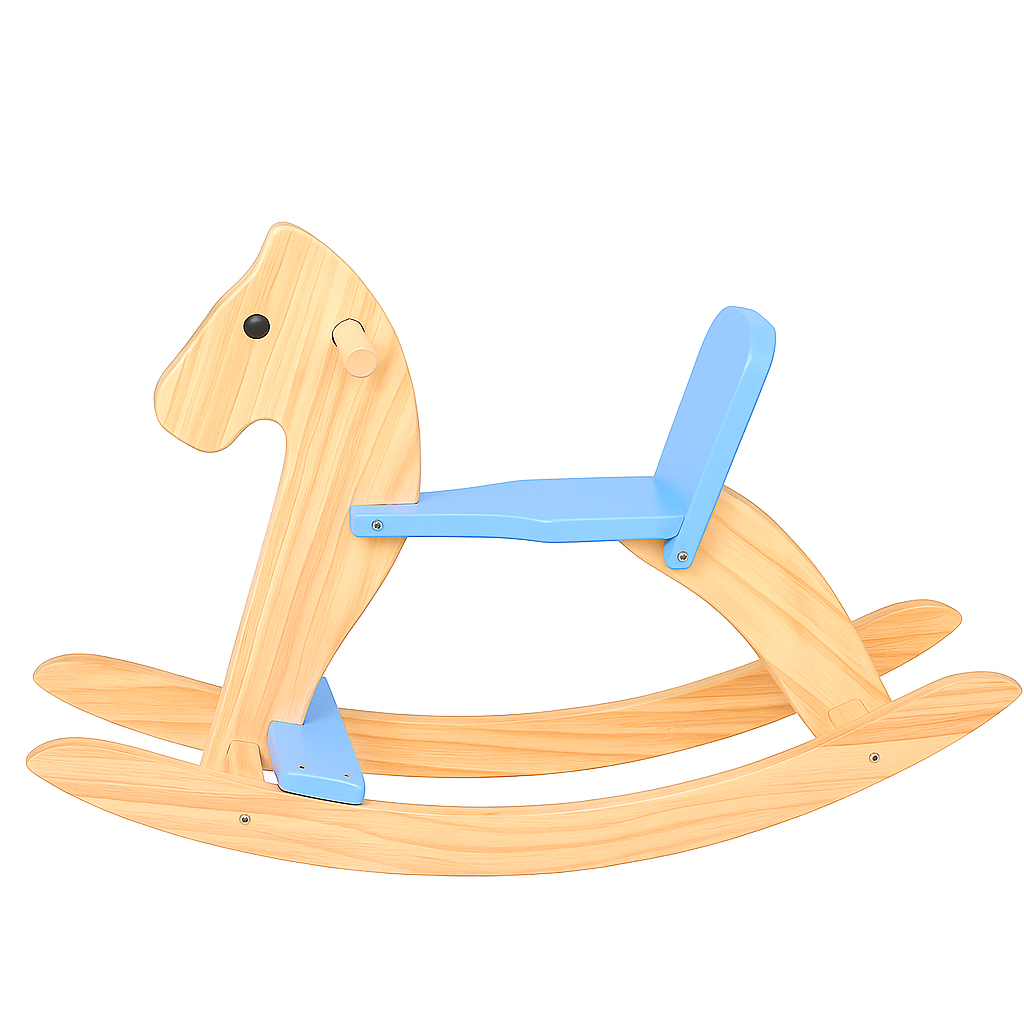 Wooden Toddler Rocking Horse with Blue Seat