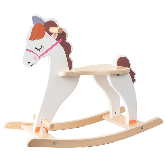 Wooden Rocking Horse with Painted Mane – White & Natural
